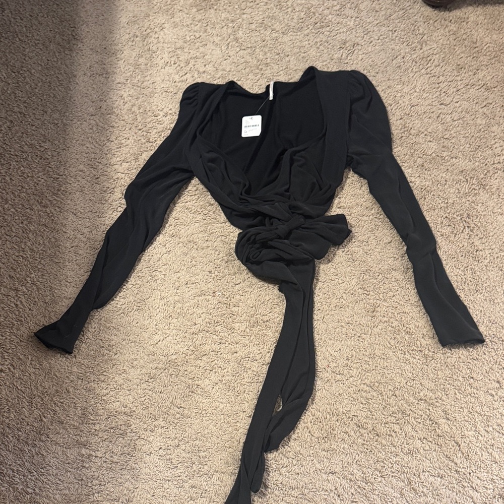Free People Black Long Sleeve Wrap Blouse
